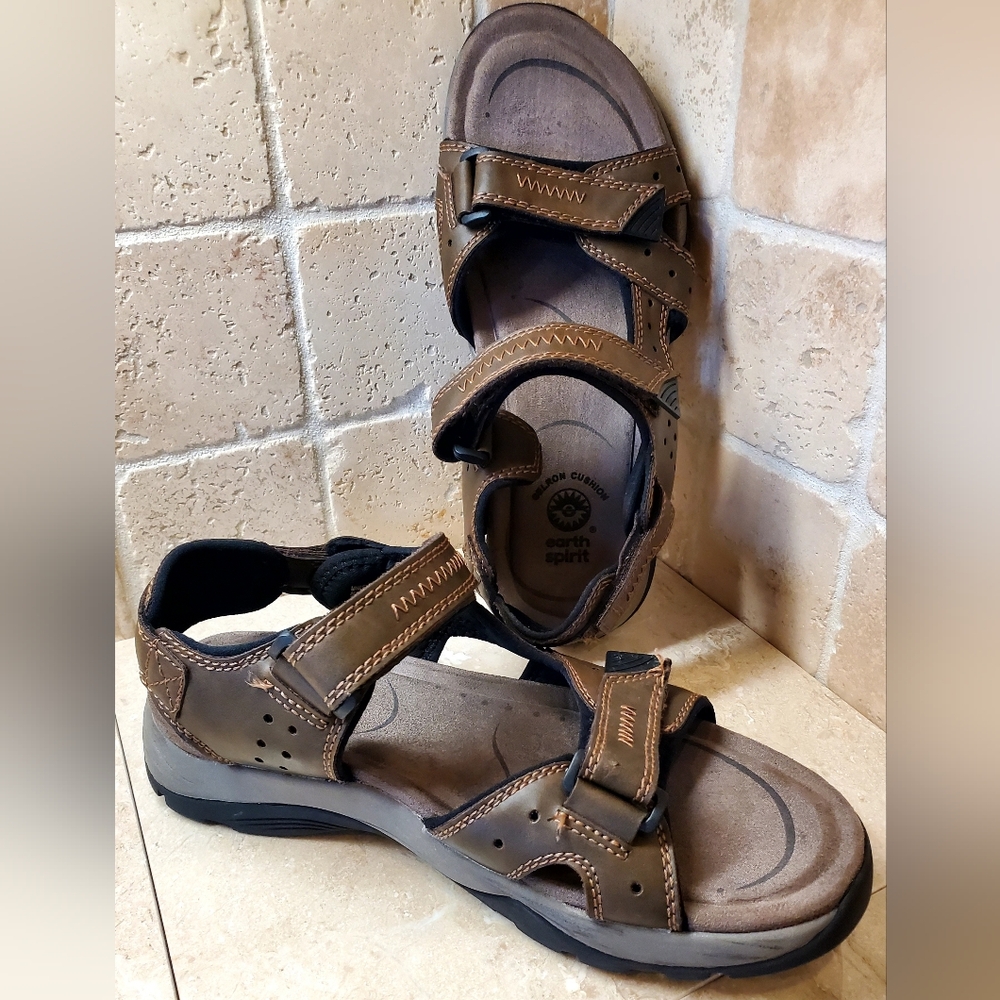 Earth Spirit Men's Size 10 Vegan Brown Adjustable Sport Sandals w/ Arch Support